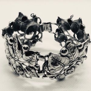 Guglielmo Cini Vintage Silver Rose Leaf Motif Bracelet, 7 1/4” Long